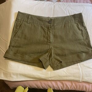 J.Crew Baird McNutt Linen Shorts Womens 10 Olive Green City Fit Cuffed Summer